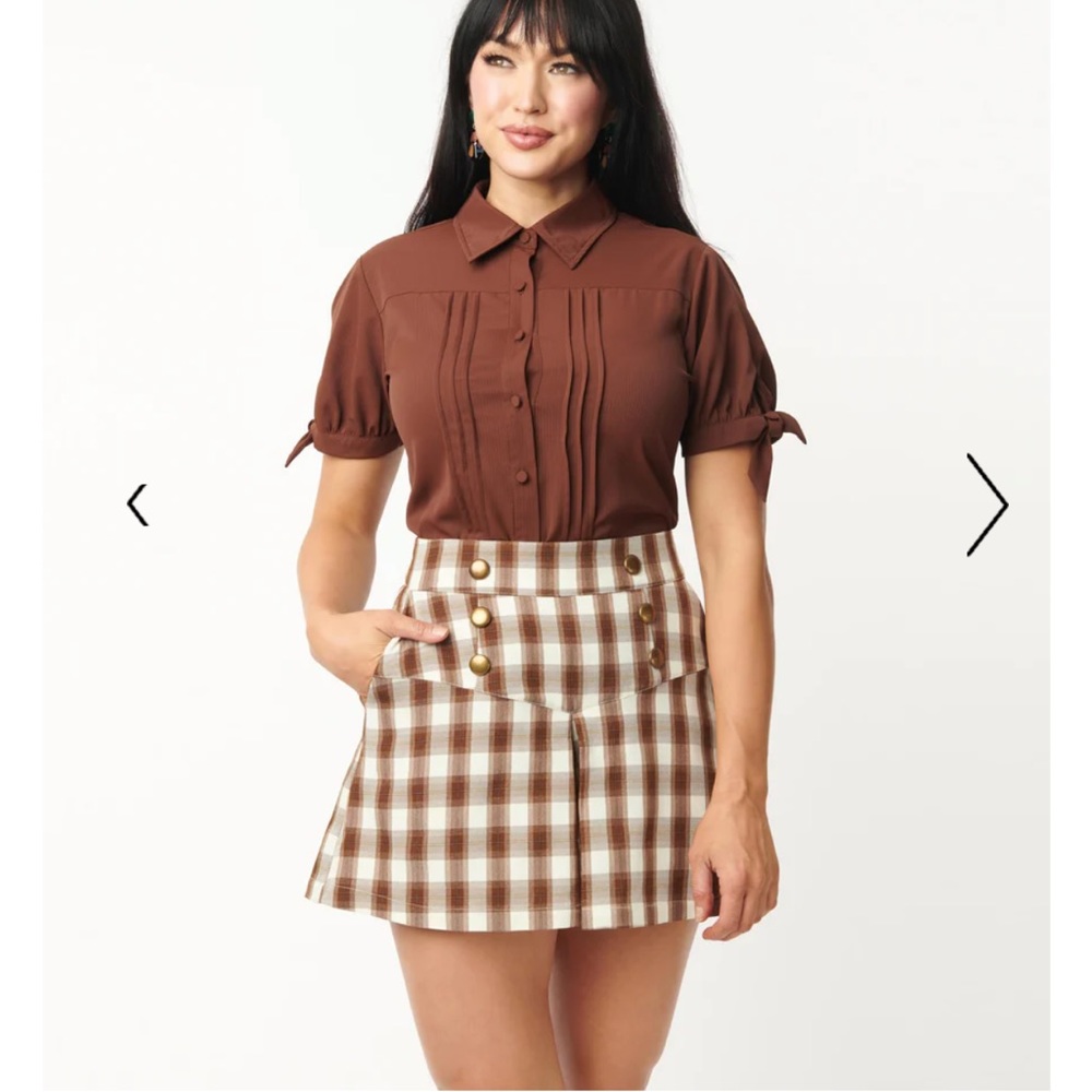 Brown Plaid Skort NWT Preppy Academia High Waist Spring Shorts